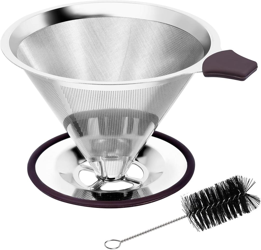 Pour Over Coffee Dripper, Paperless Pour Over Coffee filter, Stainless Steel Reusable Coffee Filters with Double Layer Mesh, Coffee Strainer Cup Stand & Cleaning Brush (large 001) Pour Over Coffee Dripper, Paperless Pour Over Coffee filter, Stainless Steel Reusable Coffee Filters with Double Layer Mesh, Coffee Strainer Cup Stand & Cleaning Brush (large 001)