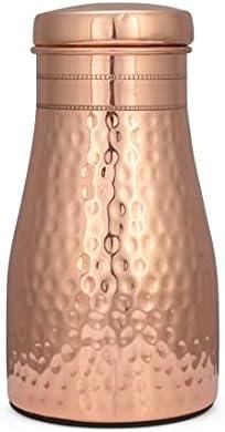 Pure Copper Water Bottle for Drinking - Water Pitcher for Sports and Yoga - Bedside Water Carafe with Lid - 34 Oz