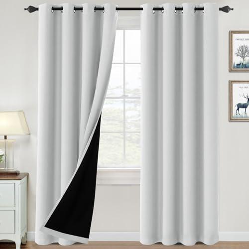 H.VERSAILTEX 100% Blackout Curtains for Bedroom Thermal Insulated Blackout Curtains 96 inch Length Full Light Blocking Curtains for Living Room with Black Liner 2 Panels Set, Greyish White