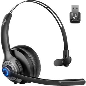 JIAMQISHI Wireless Headset with Microphone - Bluetooth V5.2 Headphones with USB Dongle & Mic Mute for PC/Computer/Laptop/Call Center/Zoom/Online Class/Trucker - Bluetooth Headset, Black, EH06U