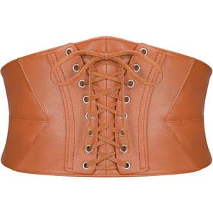 SANSTHS Wide Elastic Lace-up Tied Waspie Belt for DressesCorset Waist Belt for Women Halloween Costume (Brown, XL)