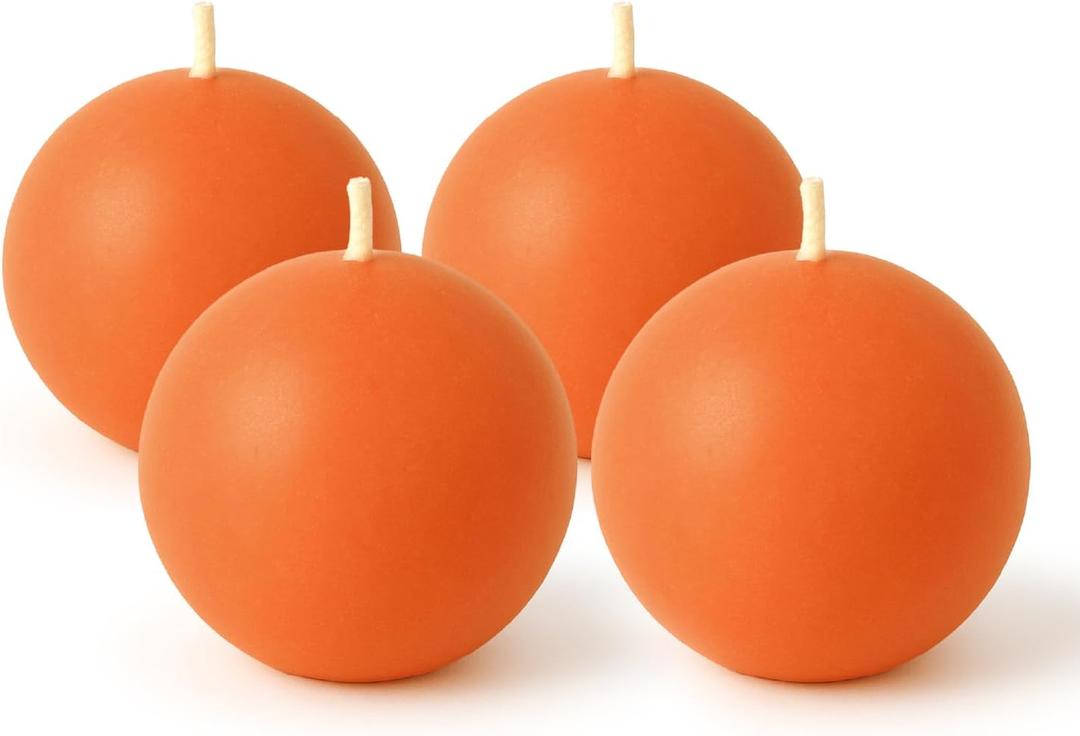 Biedermann & Sons 8-Hour Long Burning Unscented Round Ball Candles, Cantaloupe, 2.5 Inch - Set of 4