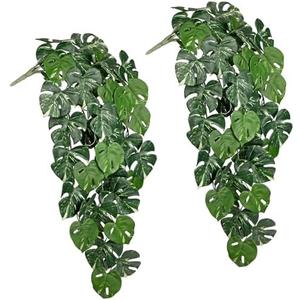 Artificial Hanging Plants Indoor Set of 2, 33" Fake Hanging Plants Realistic Monstera Leaf, Faux Hanging Plant Artificial Greenery Decor for Wall, Shelf, Living Room, Bathroom, Kitchen, Balcony
