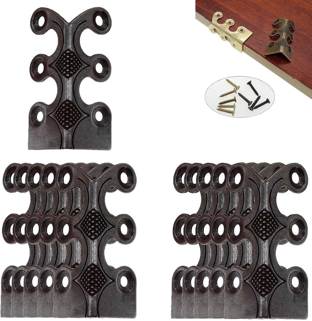 Skirting Board Corner Protectors Solid Brass Baseboard Corner Protectors, Vintage Metal Corner Protector Table Corner Perimeter Cover Safety Bracket with Screws (Black*10Pcs)
