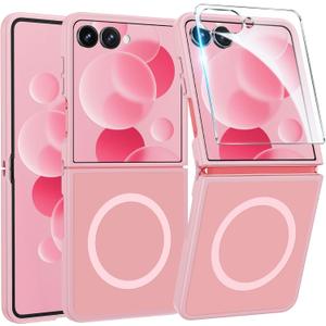 FNTCASE for Samsung-Galaxy Z-Flip-7 Magnetic Case:Translucent Matte Textured Military Grade Drop Protection Phone Cover - Durable Rugged Shockproof Protective Bumper Cases (Pink)