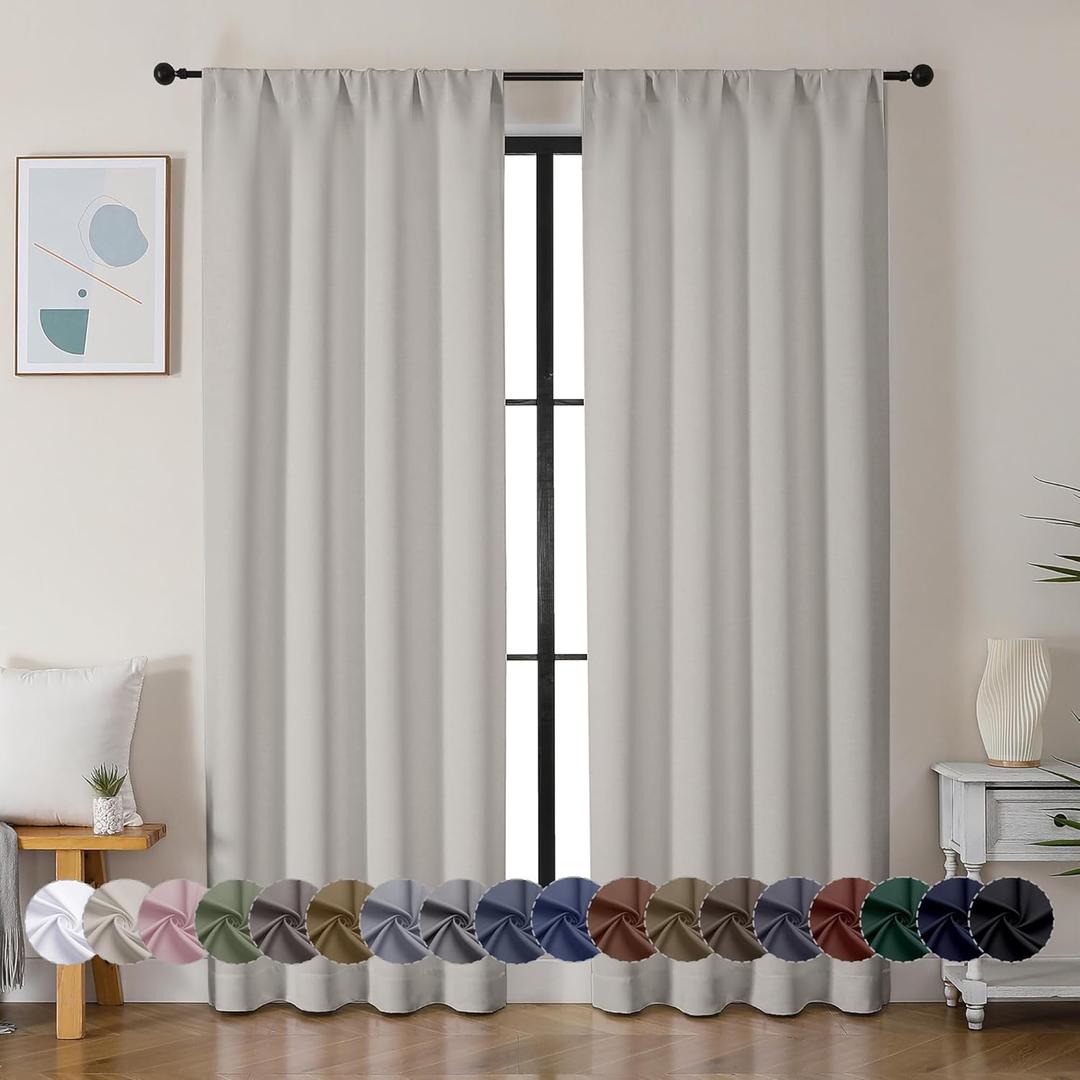 Simplebrand Ava Natural Blackout Curtains for Bedroom 84 Inch Length 2 Panels Set, Solid Thermal Insulated Privacy Living Room Window Treatment Curtains Blackout Drapes, W40 x L84 Inch, Natural (40"W x 84"L (Pack of 2))
