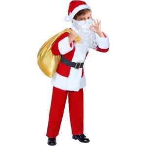 Boy Santa Suit, 5 Pcs Children's Santa Costume Kids Santa Claus Costume Outfit for Halloween Cosplay (Red Zipper), Size: 3-5 Y