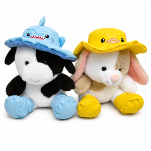 Holiday Home Spring Raindrop Plush – Cow with Blue Hat & Bunny with Yellow Hat