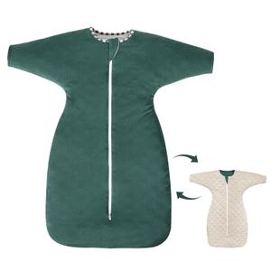 PuppyPaws Baby Sleep Sack 1.5 TOG, Transitional Swaddle 9-15 Months with Arms Up Length Sleeves and Mitten Cuffs, Reversible Wearable Blanket Baby, 95% Rayon derived from Bamboo, 5% Spandex (Dark Green-beige)