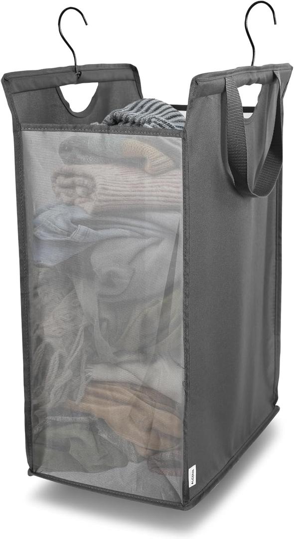 ALCOVA Hanging Laundry Hamper, Space-Saving Mesh Hanging Laundry Bag with Dual Handles & Sturdy Hooks, Portable Hanging Hamper for Family, College Students, Small Closet Solutions (1 Pack)