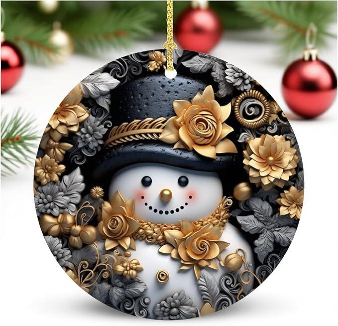 Snow Man Christmas Ornaments for Christmas Tree Snow Man Tree Ceramic Ornament Hanging Snowmen Ornaments for Xmas Holiday Home Decor Gift Exchanges Idea Party Supplies (Man1)