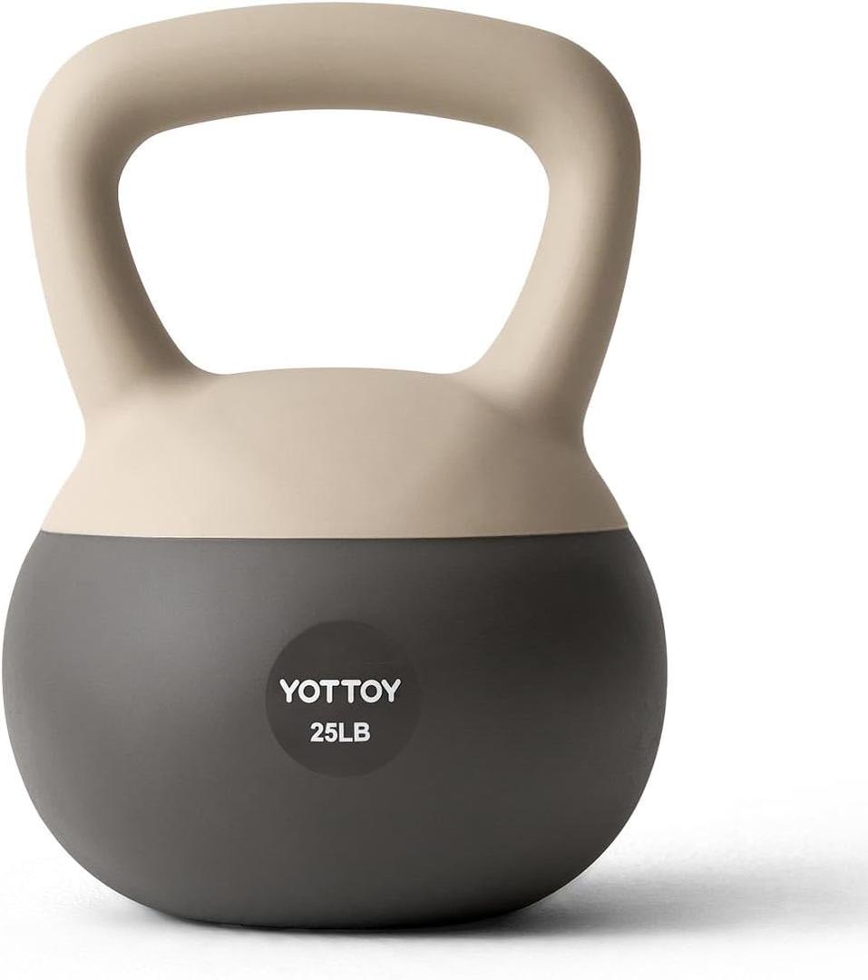 YOTTOY Soft Kettlebell, Set for Strength Training Kettlebells & Home Workouts, Soft-Sided Cushioned Base, Wide-Handle - Ideal for Men, Women, & Beginners (25LB-White)