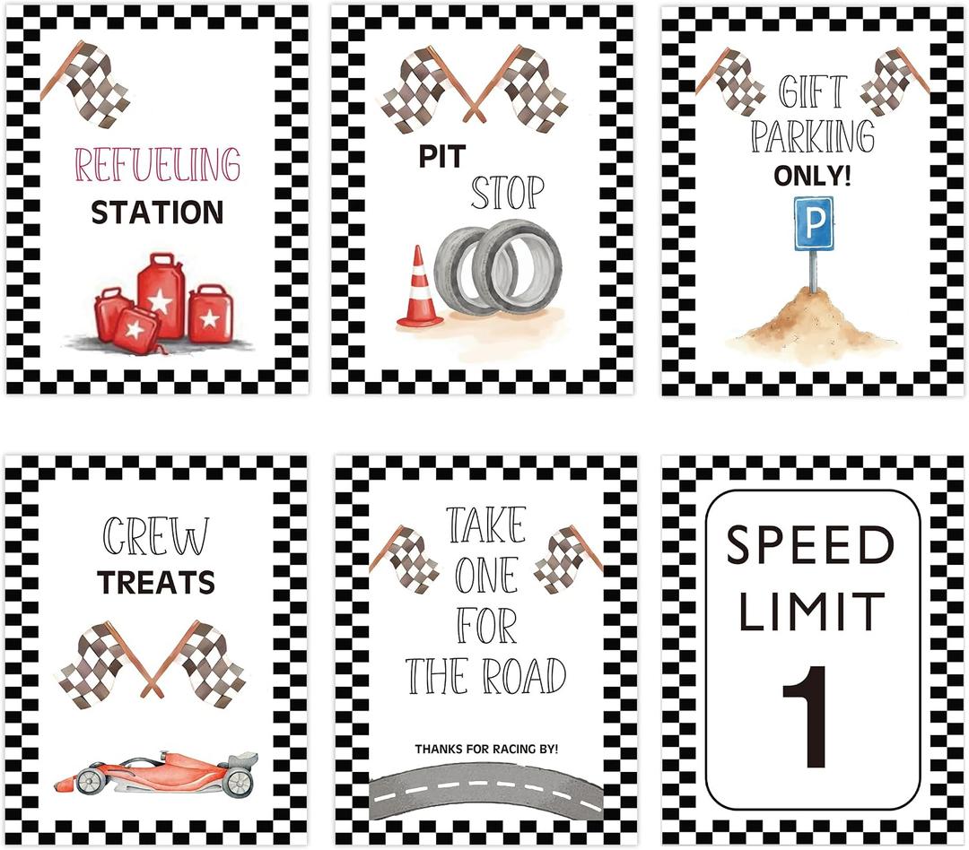 Speed Limit 1 Race Car Birthday Decor, 1st Birthday Party Decorations 6PCS Wall Signs for Baby 1 Years Old Party Decor Yard Garden Banner Party Supplies, Birthday Party Picture Props-01