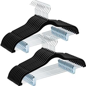 HOUSE DAY Velvet Hangers with Adjustable Clips 20 Pack, Non-Slip Suit Organizer with 360 Hook - Heavy Duty Hanger for Pants, Skirts, Blouses, Dresses - Outfit Hangers All-Season Space Saver (Black)