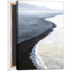 Navy Blue Ocean Painting Blue Sea Wave Picture Abstract Sea Wall Art Black and White Beach Painting Coastal Seascape Pictures Nature Seascape Canvas Beach Scene Poster for Bedroom 16x24in with Frame