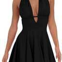 BEAGIMEG Women's Sexy Bodycon Sleeveless Halter Tie up Back Backless Deep V A-line Club Party Mini Dress S