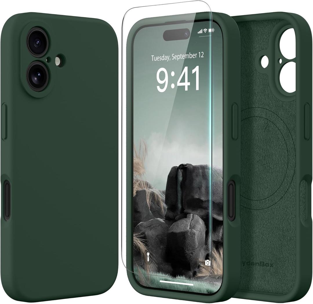 Magnetic for iPhone 16 Plus Case, Compatible with MagSafe, [Full Camera Protection][Screen Protector] Silicone Shockproof Protective Phone Case for iPhone 16 Plus 6.7", Alpine Green