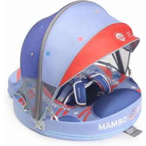 GENTEACO Mambobaby Baby Swim Float with Canopy Non-Inflatable Infant Pool Float with Tail 3-24 Months Avoid Flip Solid Skin-Friendly Material for Toddler Boys Girls, 19 inches in diameter