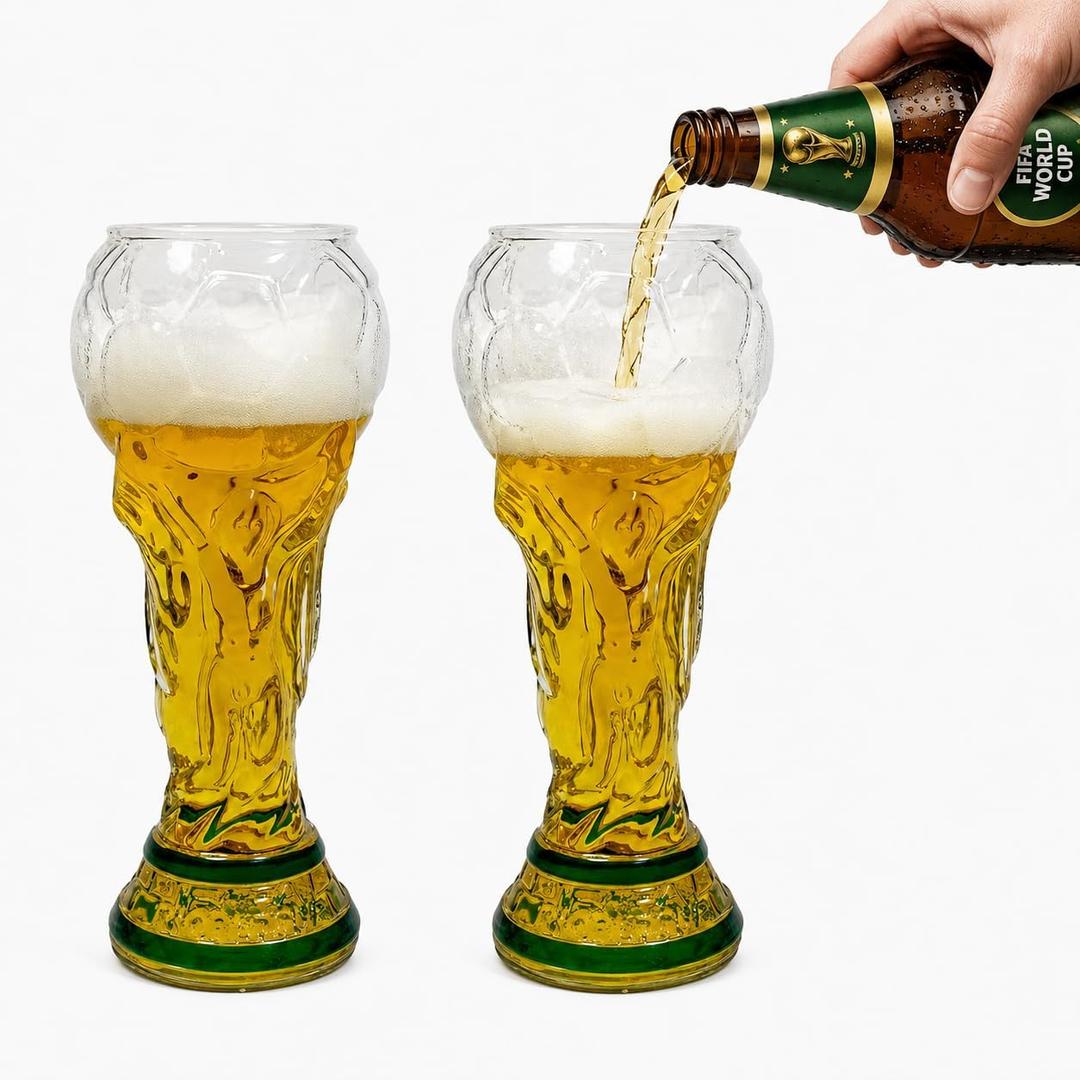 Champion's Cup Shaped Beer Glass, Large 27oz Capacity Drinking Tumbler, Unique Novelty Glassware Gift for Men, Extra Large Beverage Cup for Home Bar, Party, Celebrations, Game Day, and BBQ