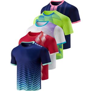 5 Pack Mens Active Quick Dry Crew Neck T Shirts | Athletic Running Gym Workout Short Sleeve Tee Tops Bulk (Large, Red/Lime/Navy/White/Navy Blue)