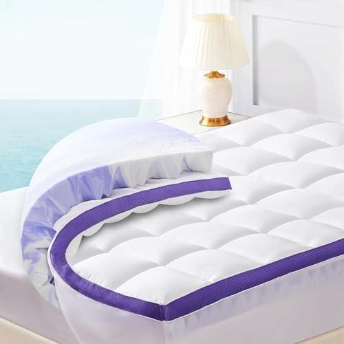 ChiXpace Dual Layer 4 Inch Memory Foam Mattress Topper Queen - 2 Inch Gel Memory Foam and 2 Inch Pillow Top Mattress Pad, 7-Zone Egg Crate Mattress Topper