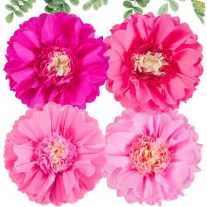 SUNBEAUTY 20" Giant Hot Pink Tissue Paper Flowers - 4 PCS Large Crepe Tissue Fiesta Flowers Party Birthday Decorations Sunset Autumn Thanksgiving Wedding Backdrop Bridal Baby Shower Nursery Wall Decor