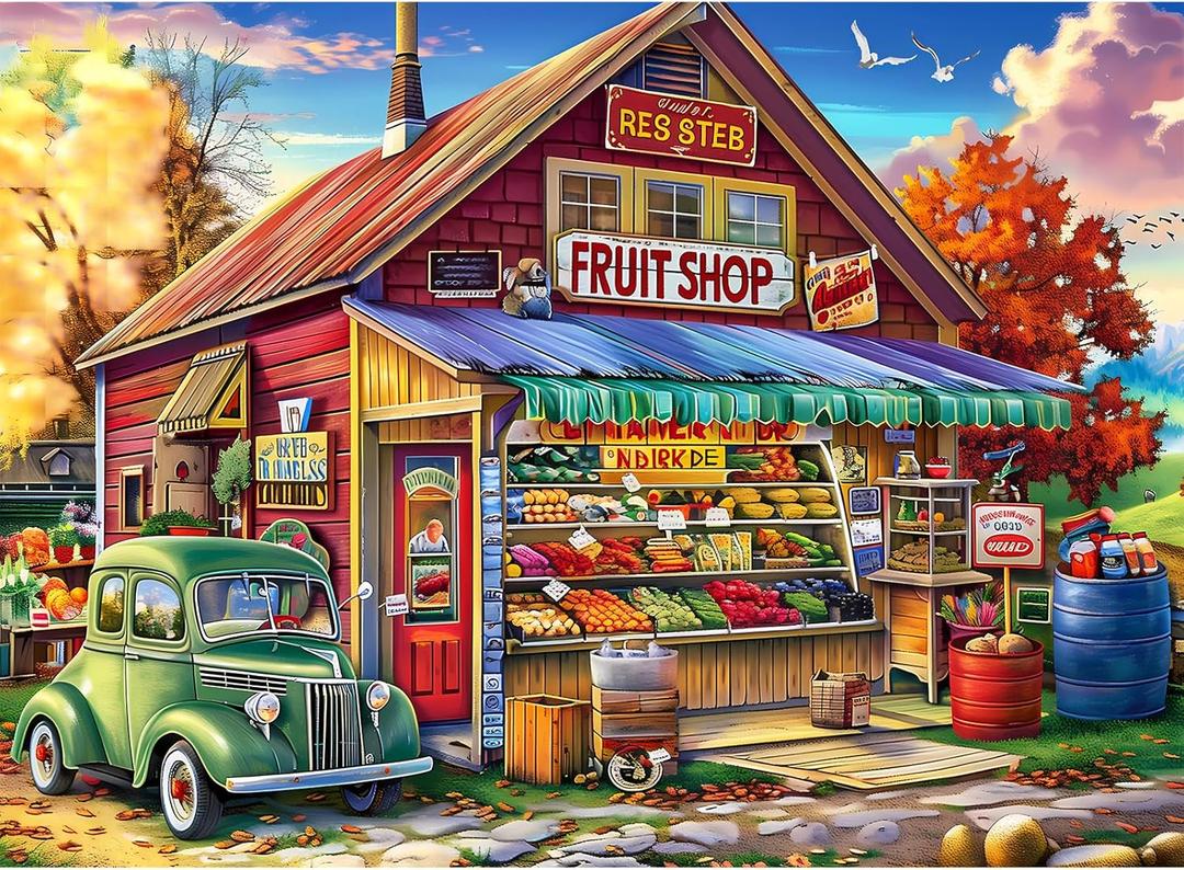 500 Pieces Puzzle for Adults, Country Store Puzzles, Landscape Jigsaw Puzzles, Creative Play Holiday Party Gifts, Fun and Challenging Family Game for Adults Seniors, 20.5x15 in