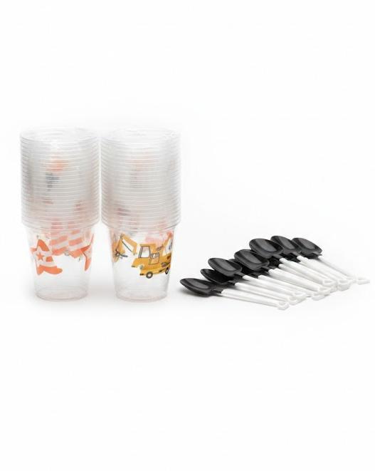Party Supplies - 50 Plastic Shovel Spoons, 50 Cake Dessert Cups