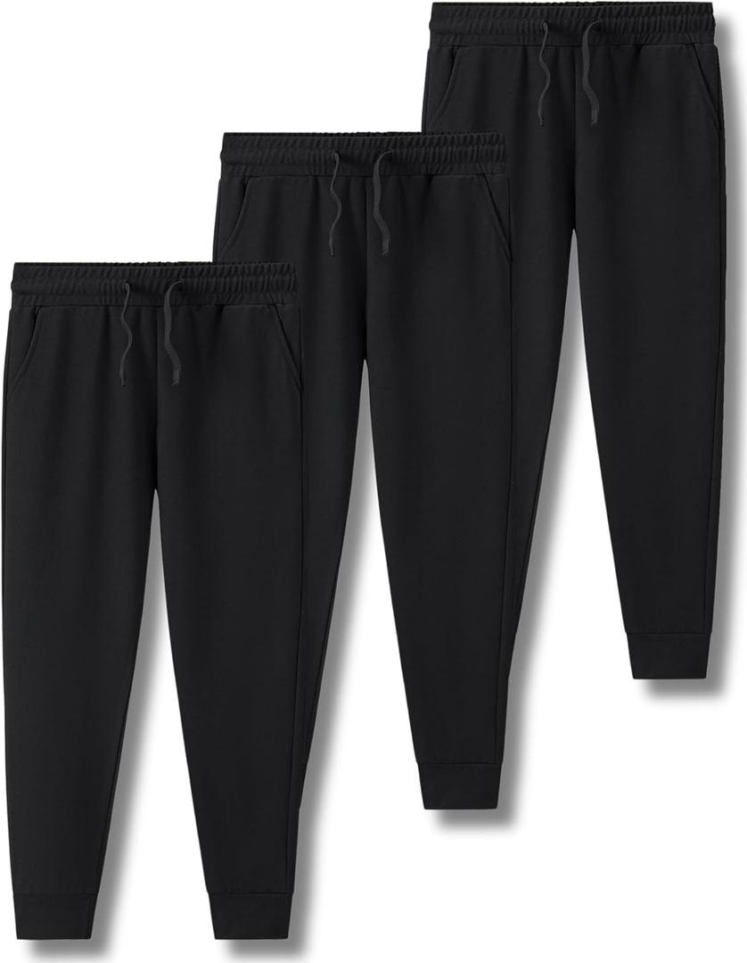 3 Pack Boys Lightweight Jogger Pants, Youth Athletic Sweatpants, Kids Toddlers Clothes Apparel (Small, Black)