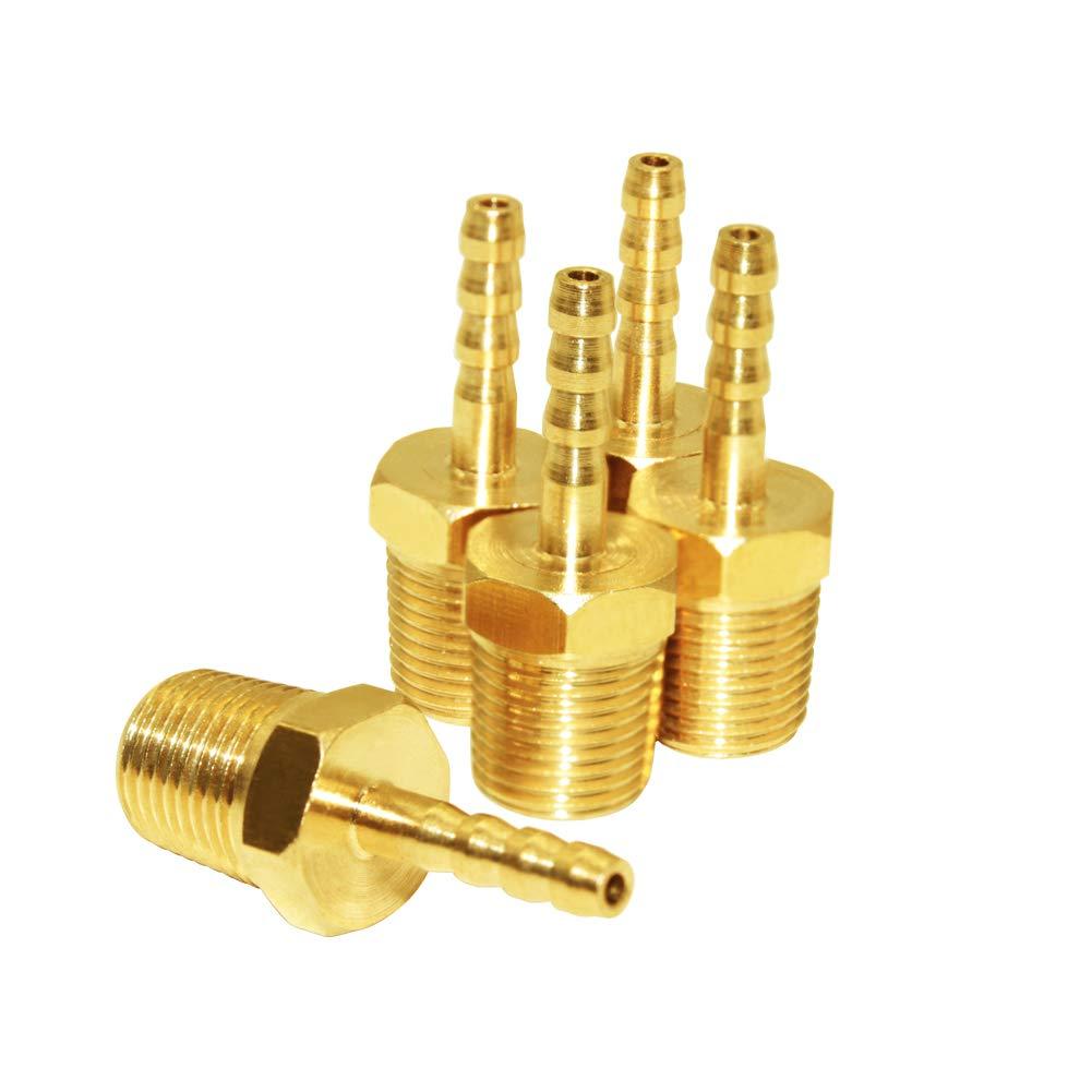 Hose Barb Fittings 1/8" Barb to 3/8" NPT Male Thread Brass Metals Adapter Connector(5 Pcs)