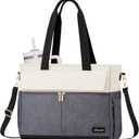 LOVEVOOK Laptop Bag for Women 15.6 Inch Canvas Laptop Large Capacity Work Bags Multiple Pockets Teacher Bag Water Resistant Computer Bags for Business Travel Nurse, Gray Beige