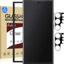 2 Pack Matte Glass Screen Protector for Samsung Galaxy S24 Ultra [6.8 Inch] + 2 Pack Camera Lens Protector with Installation Frame,Fingerprint Unlock Compatible Anti-Glare 0.2mm Tempered Glass