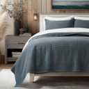 EverGrace 100% Cotton Quilt Queen Size, Pre-Washed Modern Grid Stitch Lightweight Bedspread Coverlet for All Season, Oversized 3-Piece Bedding Set with 2 Pillow Shams, Midnight Blue | Modern Grid Stitch, 100% Cotton, Pre Washed, Oeko-Tex Certified, Oversized, Lightweight