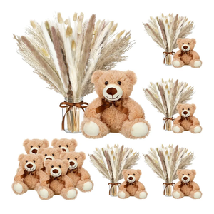 6 Sets 123 Pcs Baby Shower Table Centerpieces Dried Pampas Decor Bear Stuffed Ceramic Look Plastic Vase with Bow for Boho Wedding Bridal Shower Flowers Table Decorations (Brown, Mason Jars)