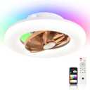 22" Orison 360 Oscillating Ceiling Fan with Light, 18 Rotating Low Profile Flush Mount, Smart RGB Backlight &Dimmable LED, Alexa &Google Compatible,APP/Remote Control, Modern Quiet for Bedroom, Wood