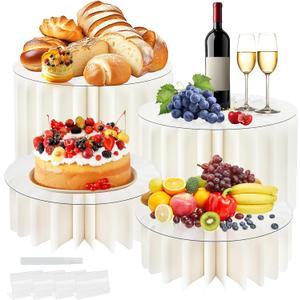 Fantasyon 4 Pack Buffet Risers, Foldable Food Display Stands for Dessert Table, Acrylic Cake Riser Columns for Party Wedding Birthday Decor, White Display Risers for Candy, Jewelry, Figures