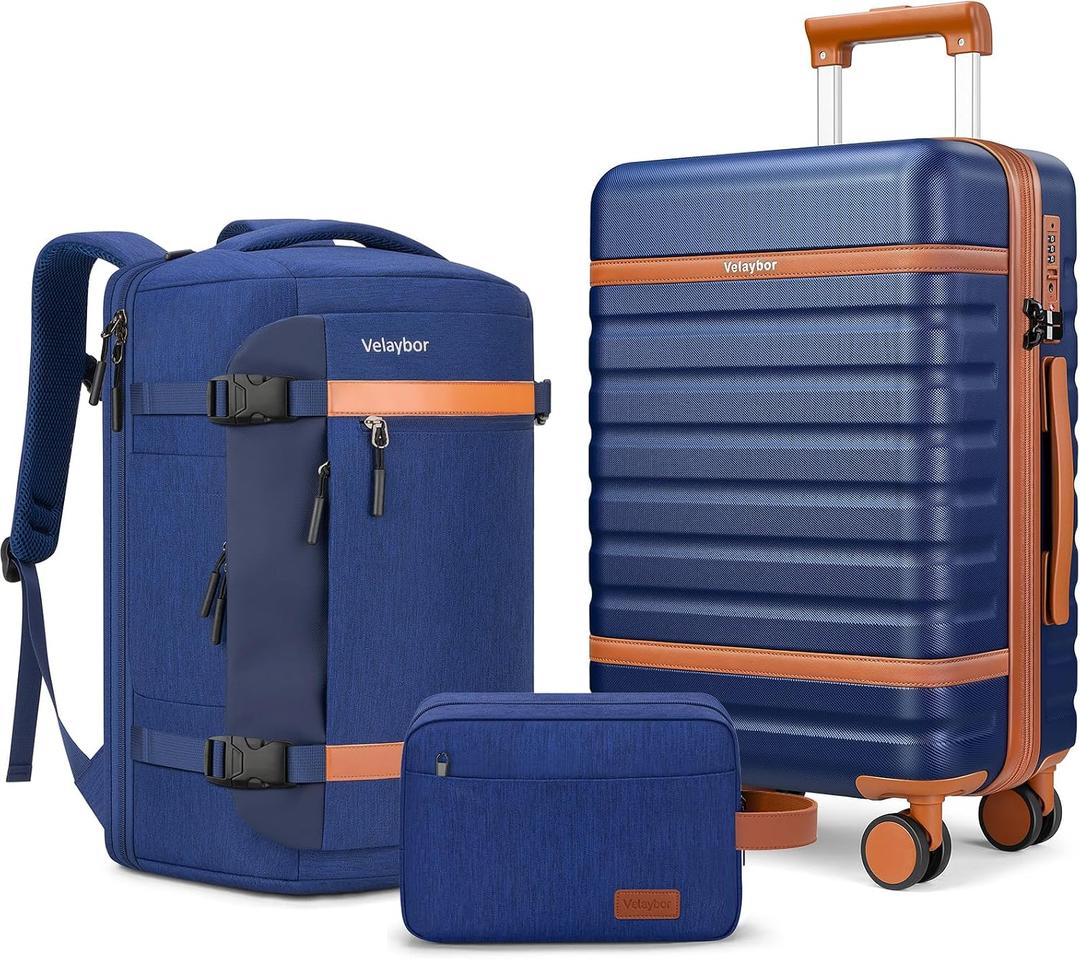 Luggage Sets 3 Piece with Spinner Wheels, Lightweight PC Hardside Suitcase with TSA Lock & YKK Zippers, 20 Inch Carry On Luggage with Travel Bag for Men and Women, Blue