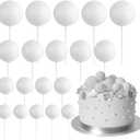 ASTARON 20 Pcs Ball Cake Topper Decorations Mini Balloons Cake Topper Sticks White Balls Cake Picks Cake Topper Balls Cake Decorations for Wedding Birthday Cake Decorations