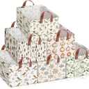 Boao 6 Pack Neutral Winter Storage Baskets for Gifts Empty Collapsible Large Christmas Storage Gift Bins Canvas Laundry Containers Foldable Box with Handle for Office Home Bedroom Clothes