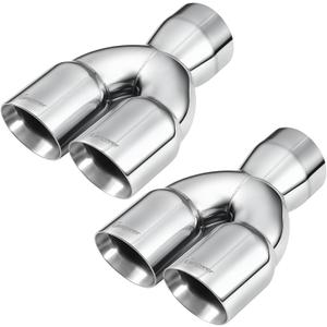 Upower 3" Dual Exhaust Tip, 3" Inlet 3" outlet 9.5" Long Universal 3 Inch Y Tail Pipe Double Wall Polished Stainless Steel Tailpipe Tip 2 pack