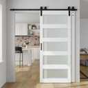 SmartStandard 36in x 84in Double Glass Sliding Barn Door with 6.6FT Bypass Sliding Barn Door Hardware Kit, 5-Panel Frosted Glass,Waterproof, Save Space, Easy Install, Fit 60"-64" Openning, White