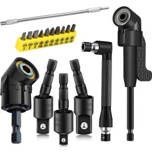 17Pcs Tools Flexible Drill Bit Extension,Include 3Pcs Rotatable Socket Adapter 2Pcs Hex Shank 105 Right Angle Drill Attachment 10 Short Screwdriver Bits 90 Angled Bits & Bendable Drill Bit Extension (16*black)