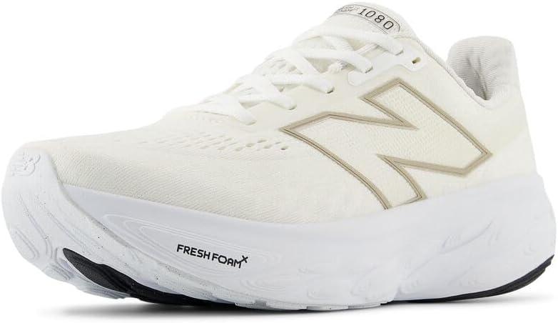 New Balance Women's Fresh Foam X 1080 V14 Shoes (6.5 Wide, White/Light Gold Metallic/Sea Salt)
