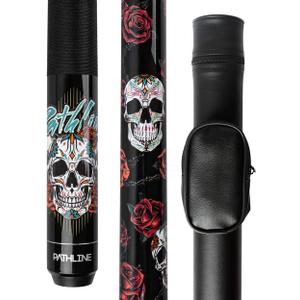 Pool Cue Stick - 58" Canadian Maple 13mm Tip Billiard Pool Stick (20oz, Black/Skull and Case)