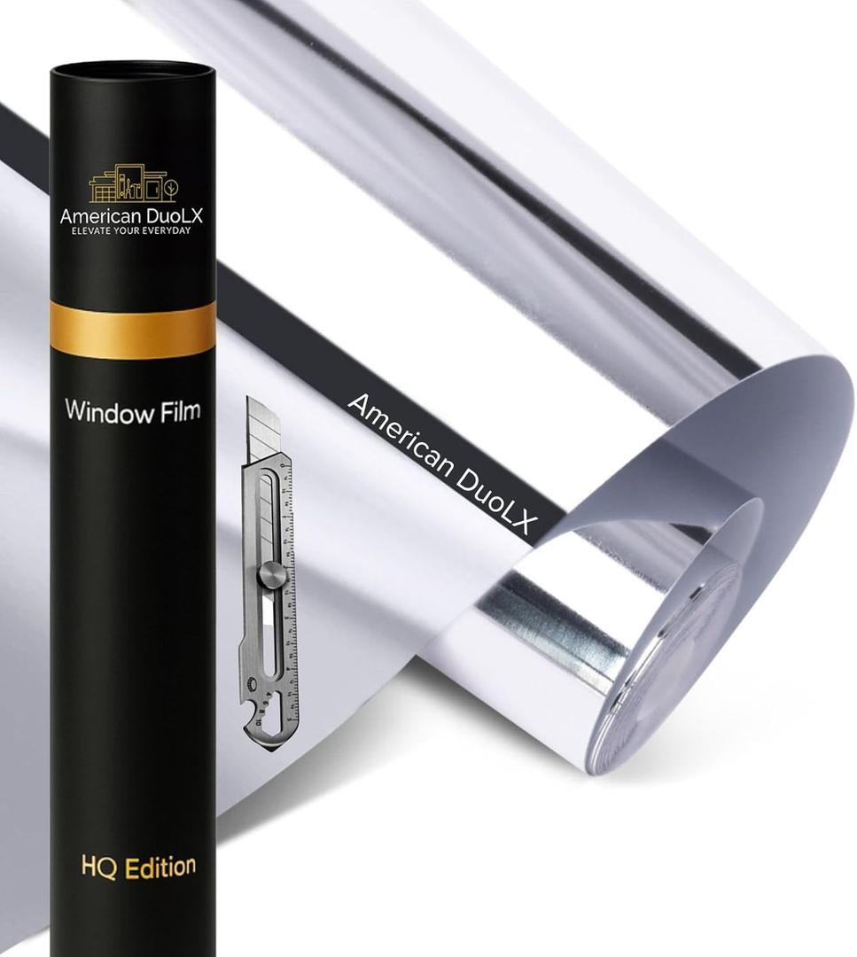 American DuoLX, Privacy Window Film - One Way Window Tint for Home, Office - Anti UV, Sun Blocking - Large Size - Silver 20, Mirror Tint - Privacy Film See Out not in. (48 in x 24.58 feet)