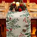 Miss Adola Christmas Table Runner Holly Berries - 13x72 Watercolor Winter Table Runner with Holly Pine Cone Needle Xmas Decor, Vintage Farmhouse Rustic Winter Decoration for Home Kitchen Dinner Party