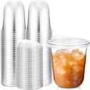 Ziliny 50 Sets 12 oz Clear Plastic Cups with Strawless Sip Lids, Thickened Clear Disposable Plastic PET Crystal Cups for Iced Coffee, Smoothie, Cold Beverage, Drink Shops and Party Catering