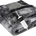 Electric Heated Blanket Throw 50''x60''Size Faux Fur Heating Blanket 10 Heating Settings, 1-8h Timer & Overheat Protection, Machine Washable, Soft Flannel and Sherpa Full Body Warmth