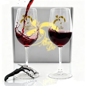 2 x Couples Wine Glass Set Gold Script I Do and Always Do 10OZ Lead-Free Long Stem Wine Glass of 2 with Premium Gift Box as Wedding, Engagement, Bridal Shower, Anniversary, Valentine's Day Gift