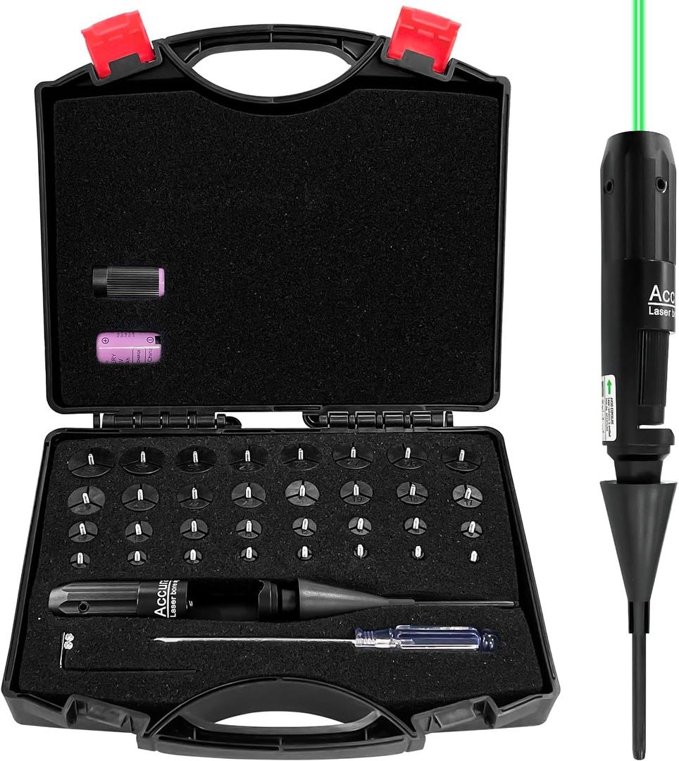 Professional Laser Bore Sight Kit, Green Bore Sighter with 32 Adapters fit .17 to 12GA Calibers, Powerful Support for Hunting